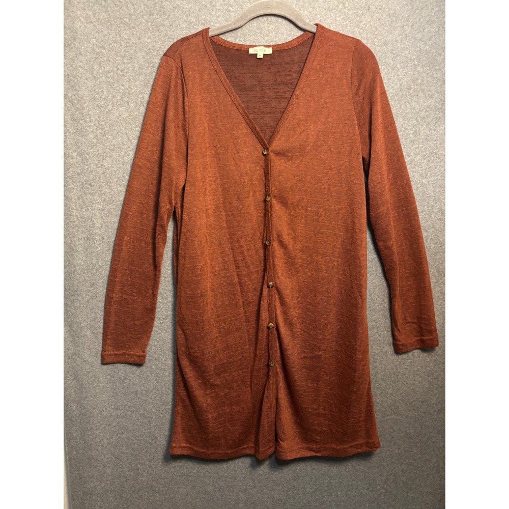 La Miel Rust Brown Button Front Cardigan Duster‎ Boho Granola Girl Medium